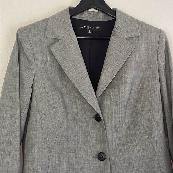 Lafayette 148 Gray Virgin Wool 2 Button Blazer Size 8 Office School Classic Twee - Picture 2 of 8